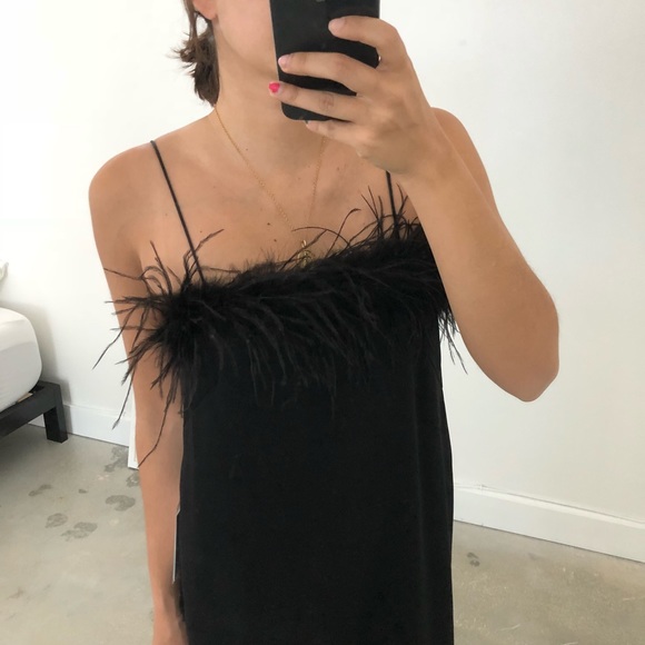 Style Mafia Black Feather Trim Slip On Dress - Picture 2 of 3